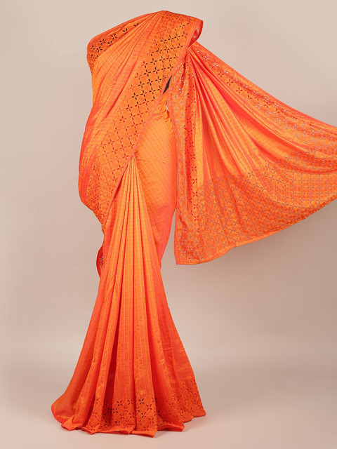 

Pothys Orange Striped Art Silk Saree