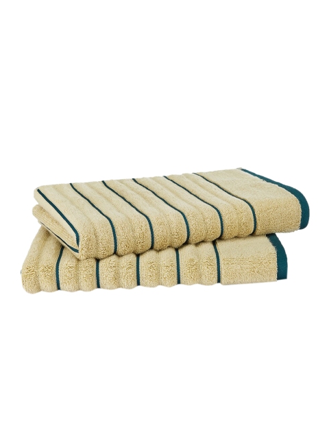 

SPACES Pack Of 2 Beige & Navy Blue Striped 575 GSM Hand Towels