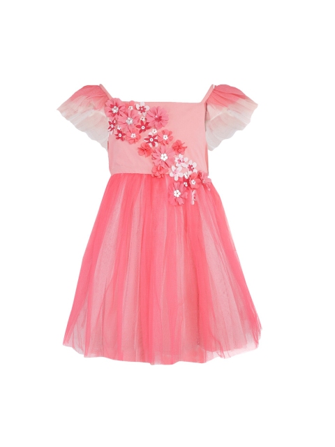 

A Little Fable Girls Coral Self Design Fit and Flare Dress