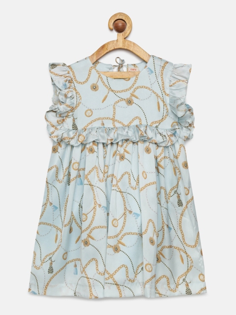

mini miao Girls Blue Printed A-Line Dress