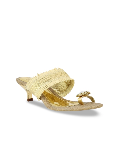 

Inc 5 Women Gold-Toned Embellished Kitten Heels