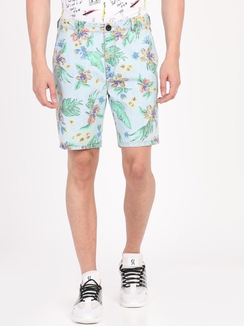 

Breakbounce Men Blue & Green Tropical Printed Regular Shorts