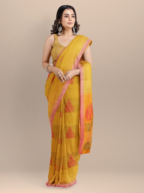

BharatSthali Mustard Yellow Pure Cotton Woven Design Kovai Saree