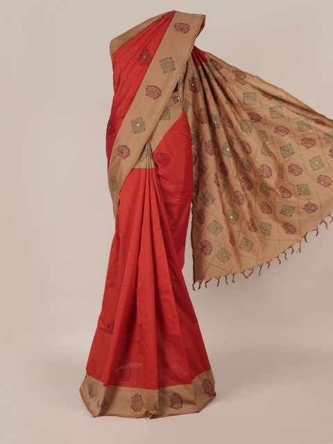 

Pothys Orange & Beige Polycotton Printed Saree
