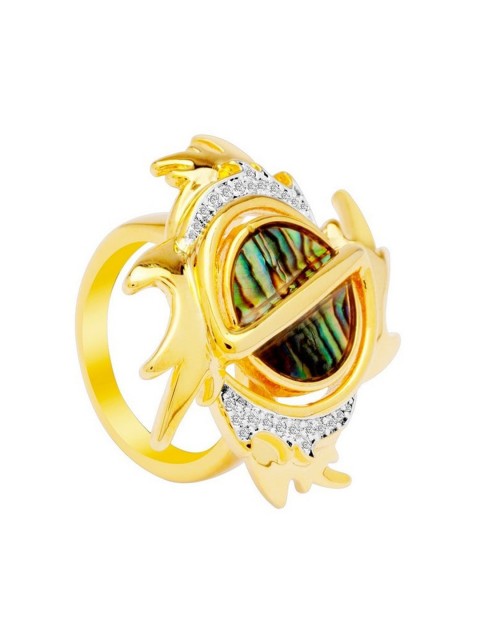 

shaze Rhodium-Plated Gold-Toned & White Stone-Studded Regalia Finger Ring
