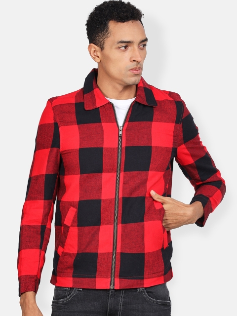 

Snitch Men Red & Black Checked Tailored Jacket