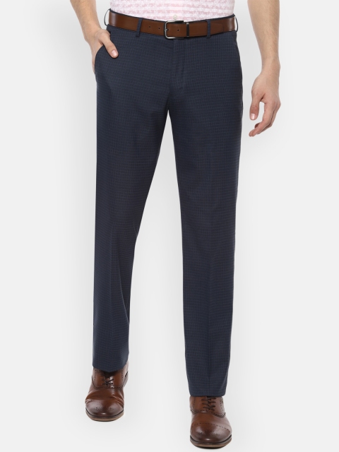 

Louis Philippe Men Navy Blue Regular Fit Checked Formal Trousers