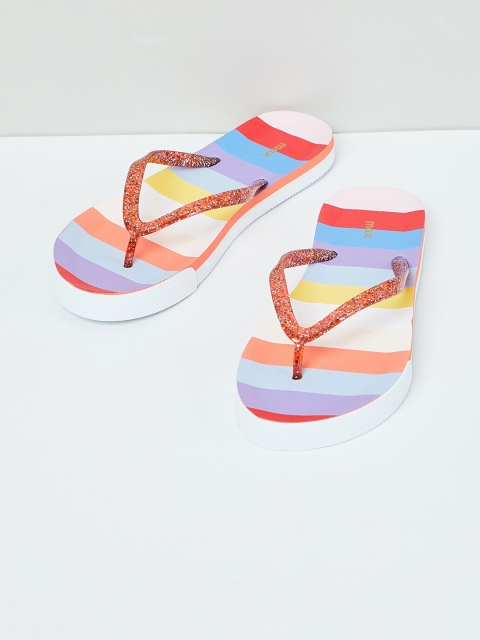 

max Women Red & Purple Striped Thong Flip-Flops