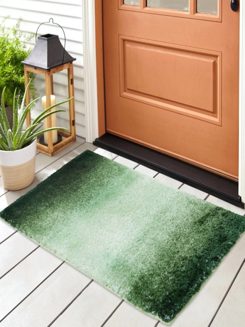 

SPACES Unisex Green & White Printed Anti Skid Door Mat