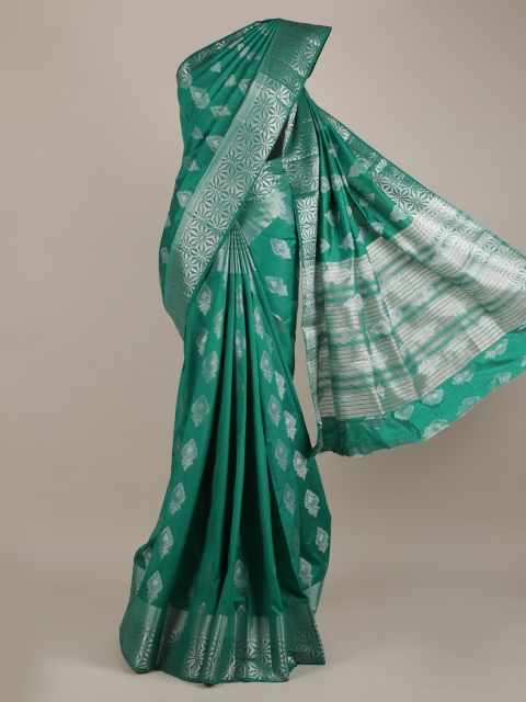 

Pothys Green & Silver-Toned Jute Silk Woven Design Saree