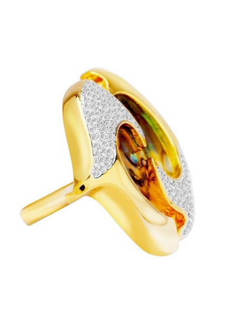 

shaze Rhodium-Plated Gold-Toned & White Stone-Studded Dazzle Relic Finger Ring