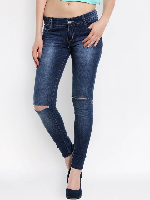 

fungus Women Blue Slim Fit High-Rise Slash Knee Jeans