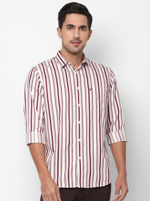 

Allen Solly Men White & Maroon Slim Fit Striped Casual Cotton Shirt