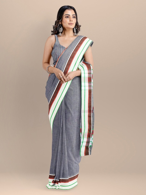 

BharatSthali Blue Pure Linen Woven Design Bhagalpuri Sustainable Saree
