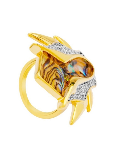 

shaze Rhodium-Plated Gold-Toned & White Stone-Studded Finger