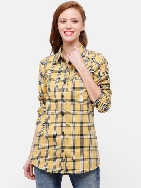 

STROP Women Yellow Regular Fit Checked Cotton Casual Shirt