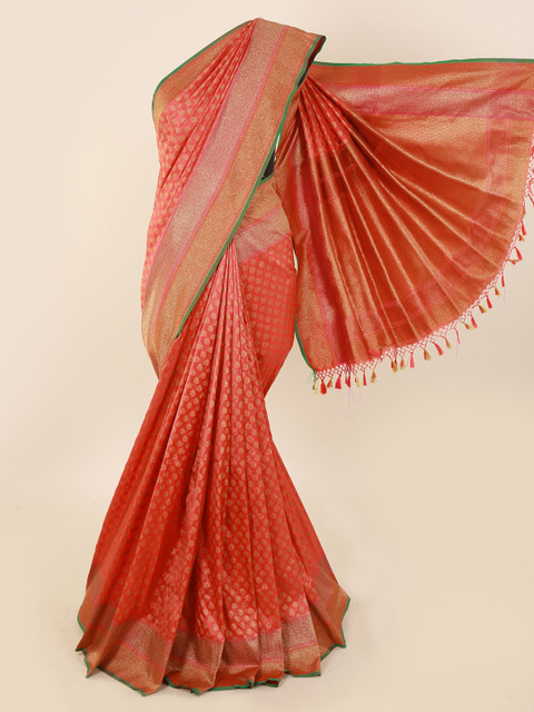 

Pothys Orange Silk Woven Design Banarasi Saree with Jhalar Pallu