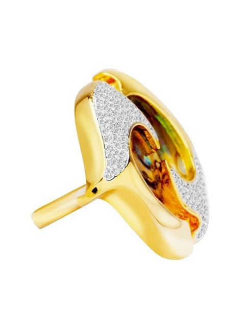 

shaze Rhodium-Plated Gold-Toned & White Stone-Studded Dazzle Relic Finger Ring