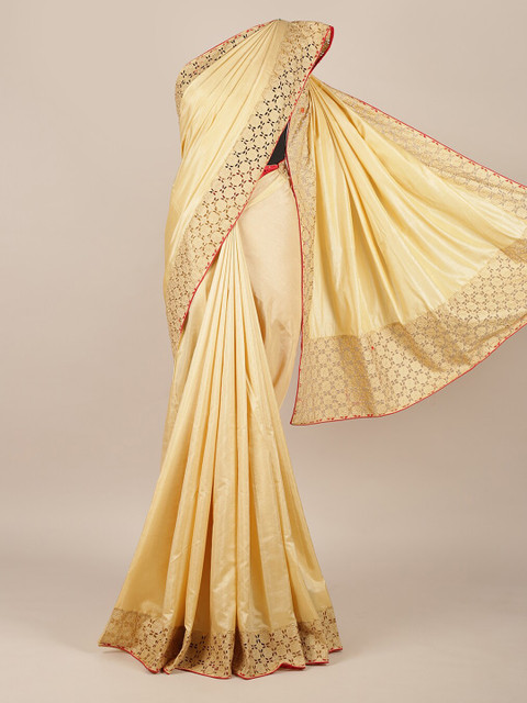 

Pothys Cream-Coloured Solid Art Silk Saree