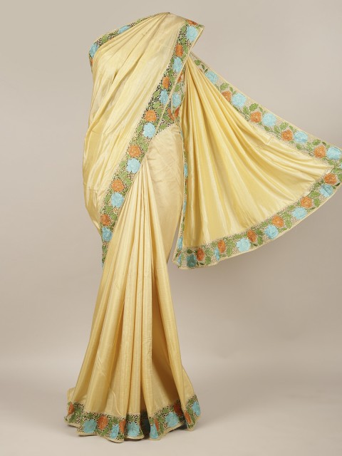 

Pothys Cream-Coloured Solid Art Silk Saree