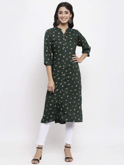 

NEUDIS Women Olive Green & White Printed Kurta with Churidar