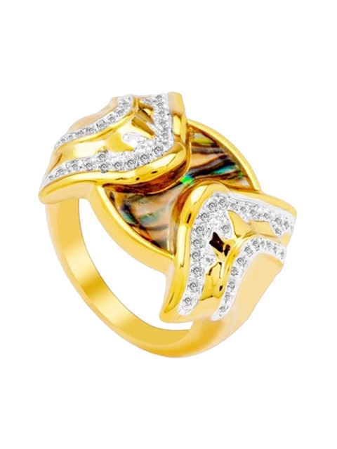 

shaze Rhodium-Plated Gold-Toned & White Stone-Studded Winged Motif Finger Ring