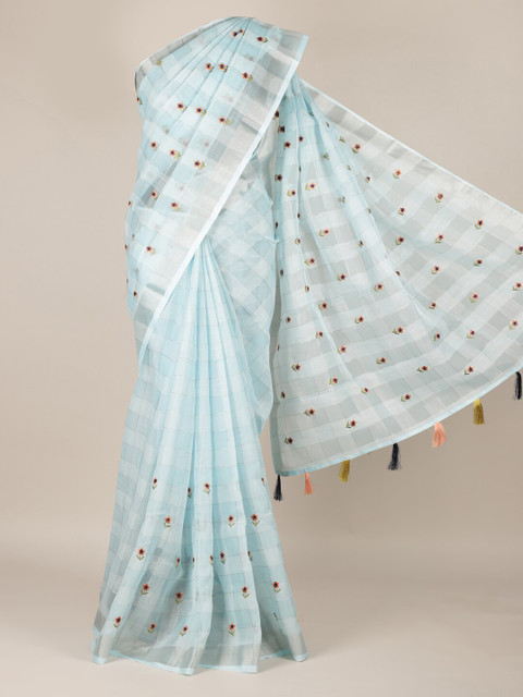 

Pothys Blue & Off-White Linen Blend Checked Saree