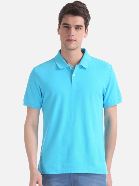 

AD By Arvind Men Turquoise Blue Solid Polo Collar T-shirt