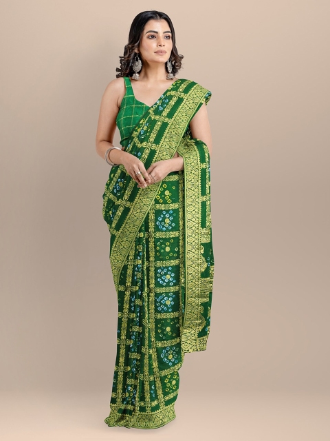 BharatSthali Green Art Silk Woven Design Bandhani Saree