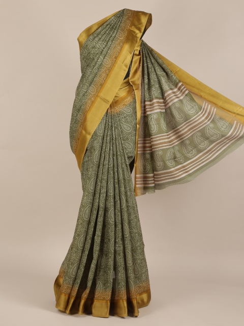

Pothys Green Jute Silk Paisley Printed Saree