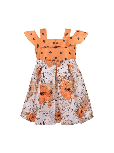 

Wish Karo Girls Orange Floral Printed Fit and Flare Dress
