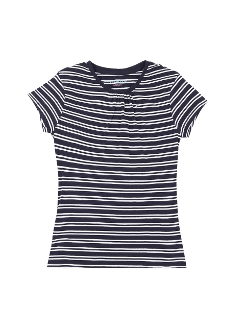 

Pantaloons Junior Girls Navy Blue Striped Round Neck Cotton Pure Cotton T-shirt
