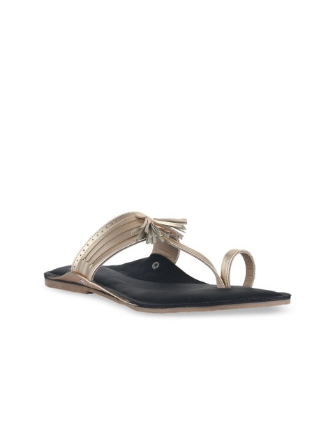 

SKO Men Gold-Toned & Black Kolhapuris Vegan Leather Comfort Sandals