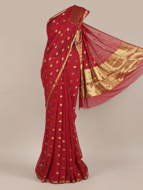 

Pothys Red Woven Design Poly Georgette Saree