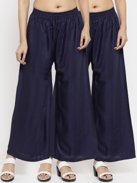 

NEUDIS Women Navy Blue Pack Of 2 Solid Wide Leg Palazzos