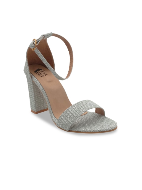 

FEEL FEET Women Silver-Toned Woven Design Mules