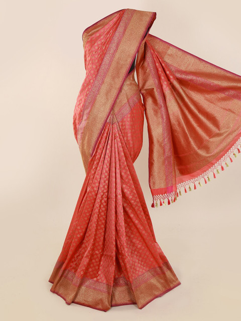 

Pothys Peach-Coloured & Gold-Toned Pure Silk Woven Design Banarasi Saree