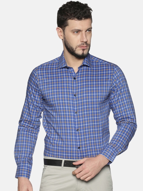 

IVOC Men Navy Blue & Mustard Slim Fit Checked Casual Shirt
