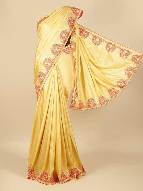 

Pothys Cream-Coloured & Pink Art Silk Solid Saree
