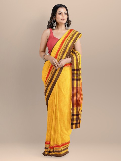 

BharatSthali Yellow Pure Cotton Woven Design Maheshwari Saree