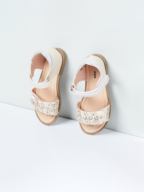 

max Girls Beige Embellished PU Open Toe Flats