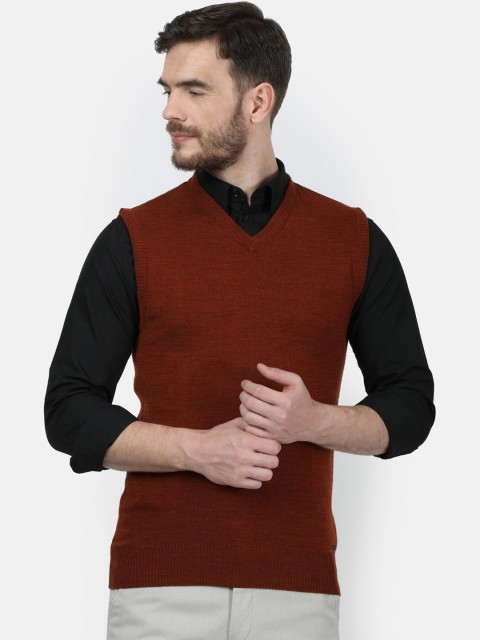 

Monte Carlo Men Rust-Coloured Solid Sweater Vest