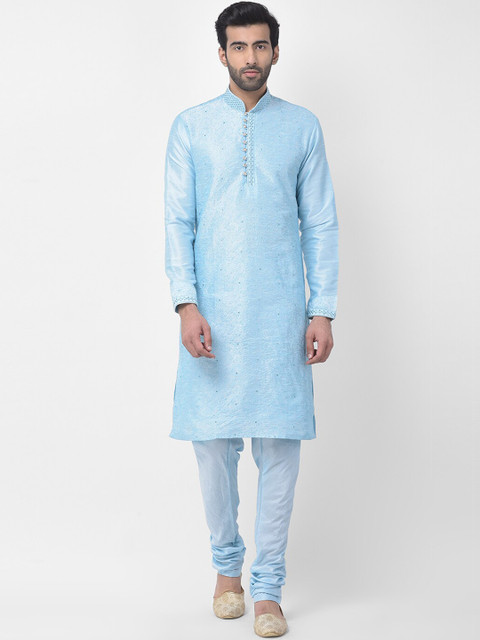 

SG LEMAN Men Turquoise Blue Solid Kurta with Churidar