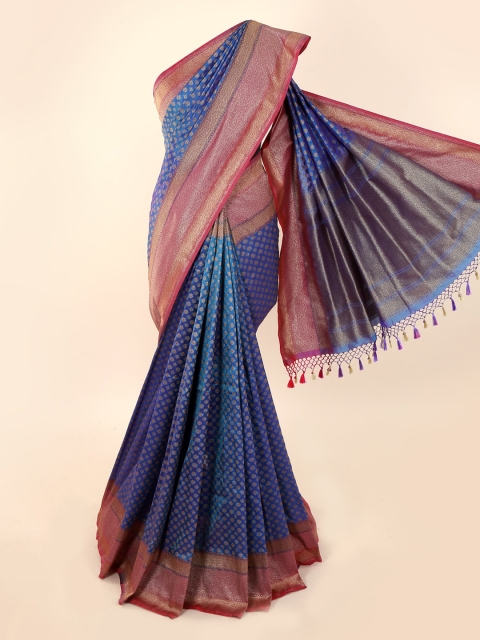 Pothys Blue & Red Pure Silk Woven Design Banarasi Saree