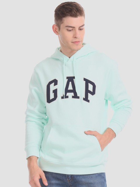 

GAP Men Sea Green Printed Hooded Cotton Sweatshirt