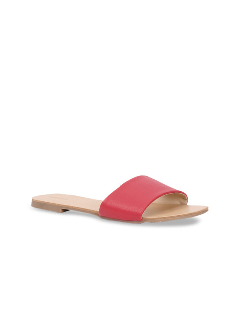 

FOREVER 21 Women Red Solid PU Open Toe Flats