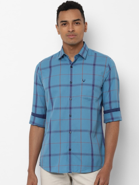 

Allen Solly Men Blue & Maroon Slim Fit Checked Casual Cotton Shirt