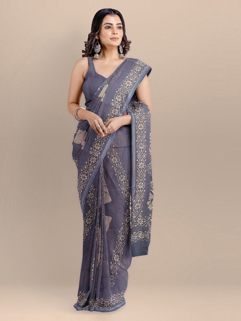 

BharatSthali Blue Silk Cotton Printed Venkatgiri Saree