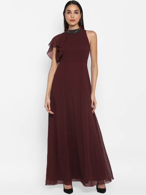 

TRENDY DIVVA Women Maroon Embellished Maxi Dress