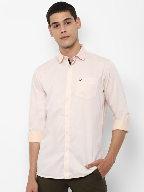 

Allen Solly Men Peach-Coloured Slim Fit Solid Cotton Casual Shirt